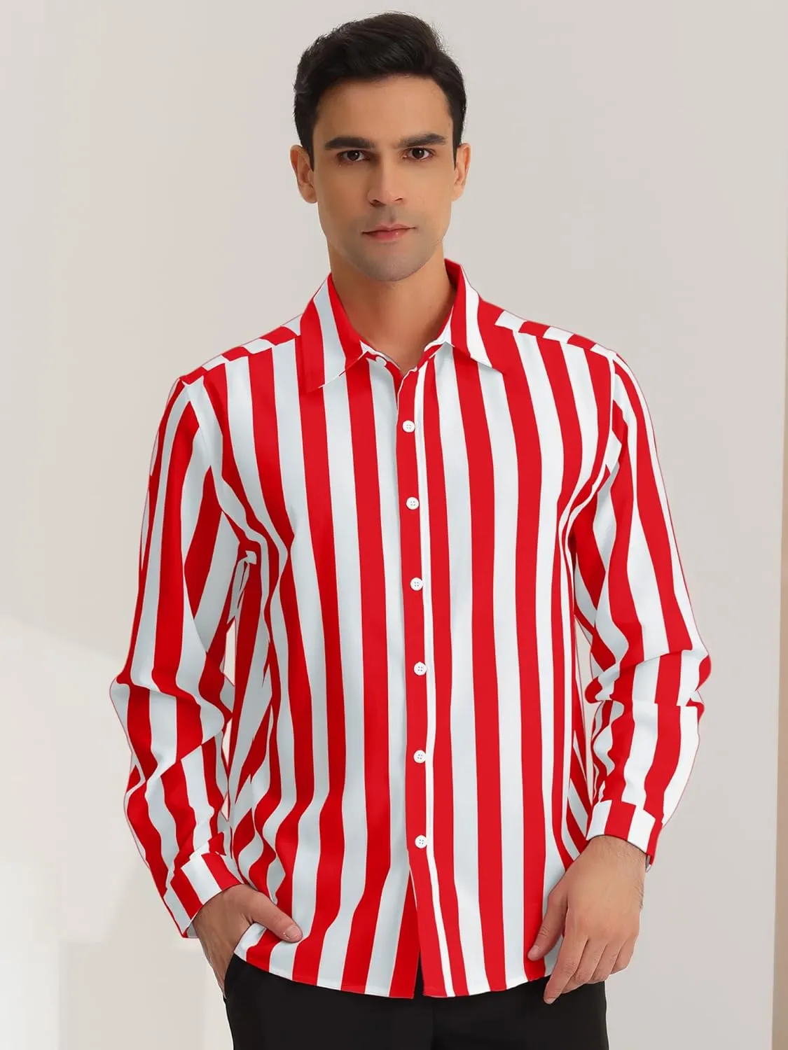 Lars Amadeus Men's Casual Striped Shirts Long Sleeves Button Down Classic Fit Dress Shirts