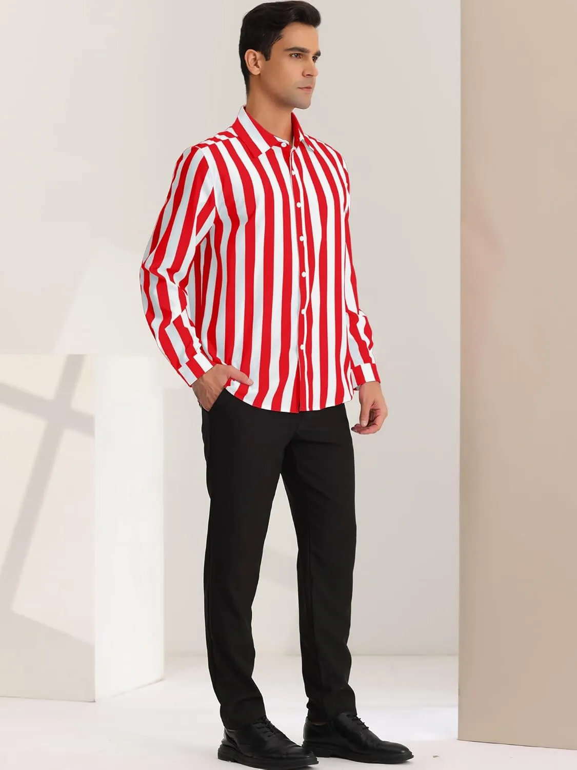 Lars Amadeus Men's Casual Striped Shirts Long Sleeves Button Down Classic Fit Dress Shirts