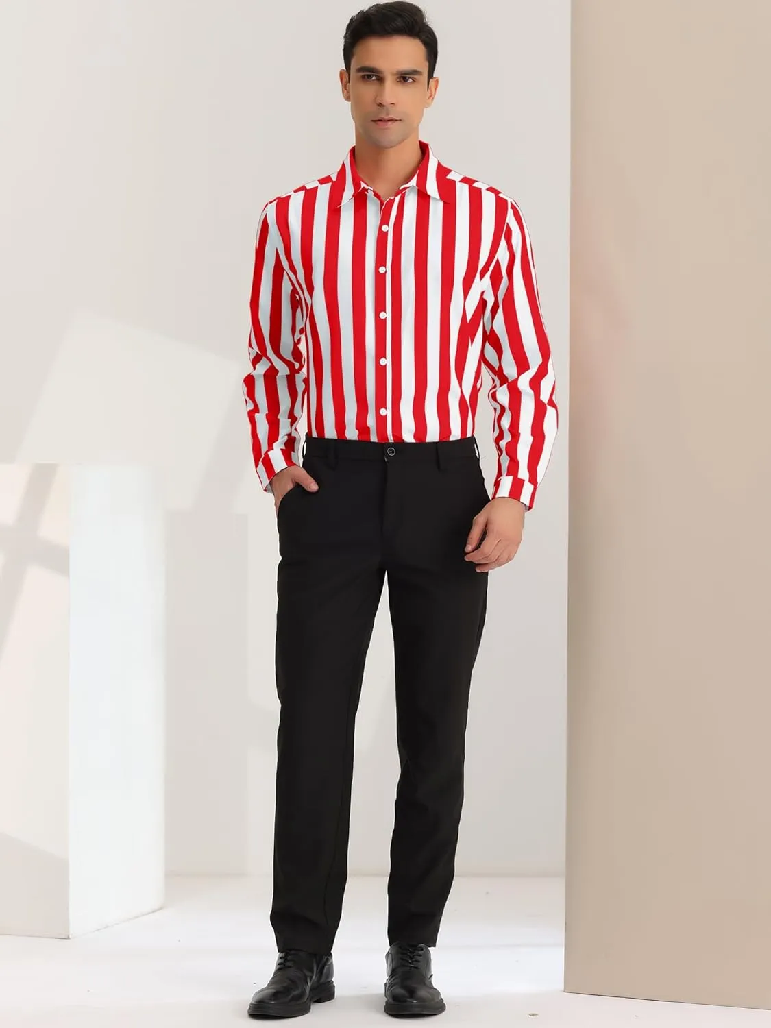 Lars Amadeus Men's Casual Striped Shirts Long Sleeves Button Down Classic Fit Dress Shirts