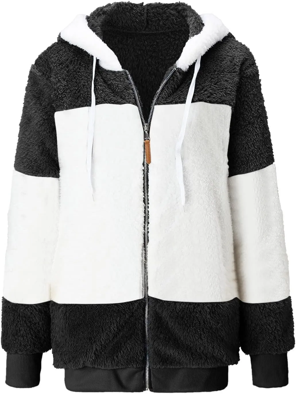 LCMTWX Womens Winter Fuzzy Fleece Jacket Color Artificial Wool Zipper Drawstring Long-Sleeved Hoodie Sweater Coats for De
