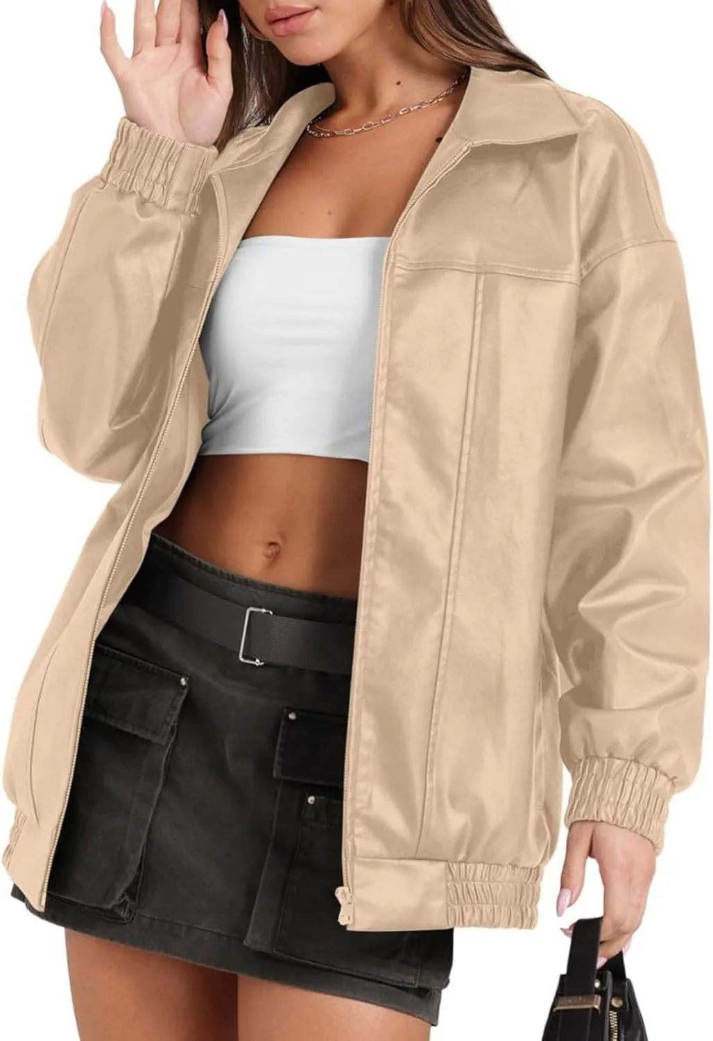 Leather Jacket Women 2024 Trendy Motorcycle Jackets Zip Up Moto Biker Coat Fall Clothes Oversized Faux Leather Jacket