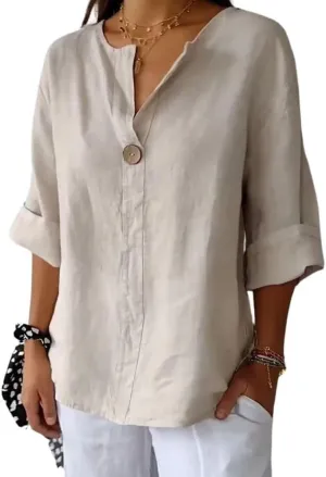 Linen Shirts for Women Plus Size Summer Tops Casual Lightweight V Neck Tees for Work 2025 Button Tunic Blouses