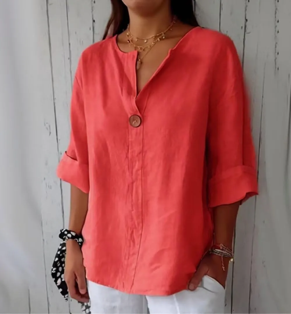 Linen Shirts for Women Plus Size Summer Tops Casual Lightweight V Neck Tees for Work 2025 Button Tunic Blouses