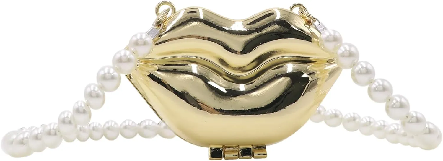 Lip Shaped Purse Mini Evening Banquet Bag Women Lady Acrylic Novelty Pearl Chain Girls Party Clutch Lips Shoulder Purse