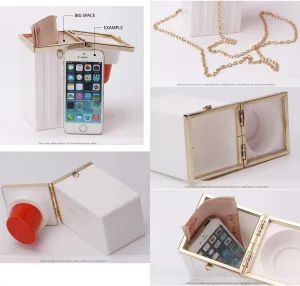 Lipstick-Shaped Acrylic Evening Clutch Bag Luxury Retro Shoulder Bag for Women, Fashion Crossbody Evening Bag