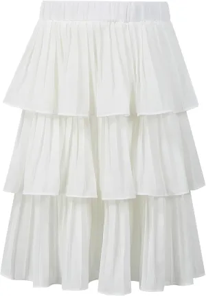 Little Girls Multi-Layers Ruffle A-line Flared Midi Knee Length Tutu Pleated Skirt