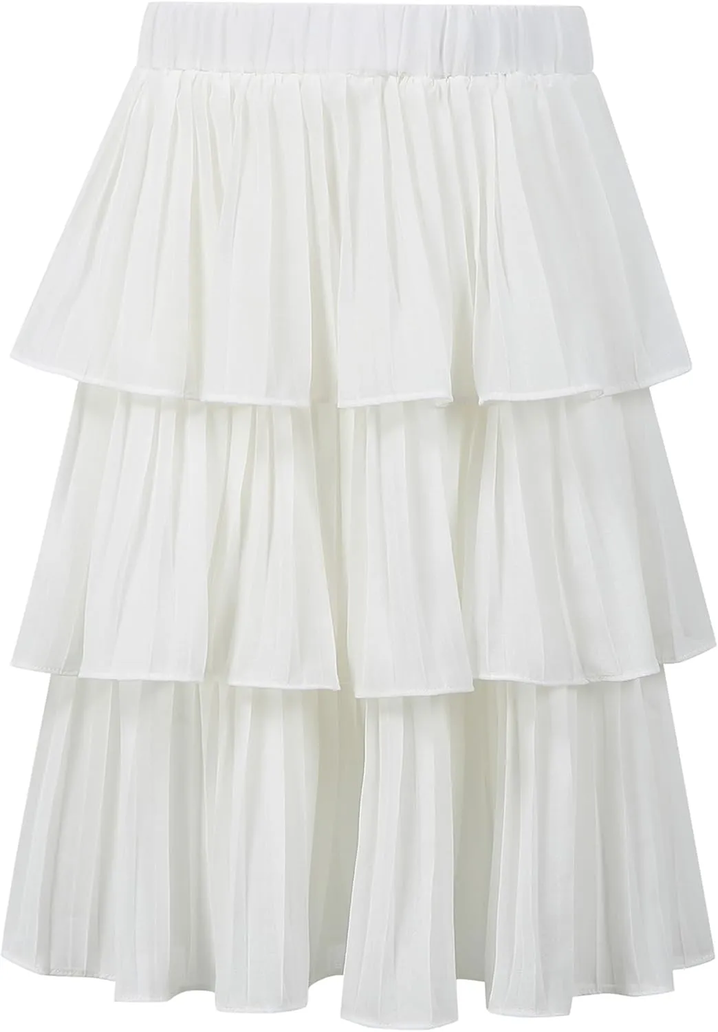 Little Girls Multi-Layers Ruffle A-line Flared Midi Knee Length Tutu Pleated Skirt