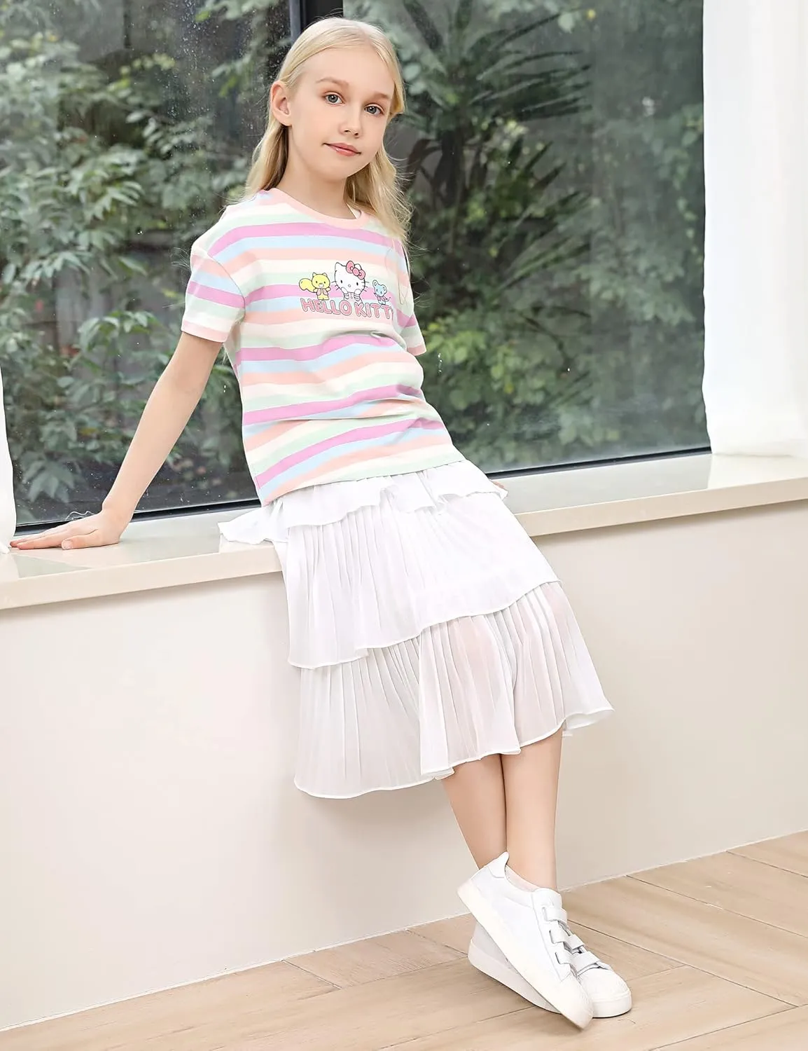 Little Girls Multi-Layers Ruffle A-line Flared Midi Knee Length Tutu Pleated Skirt