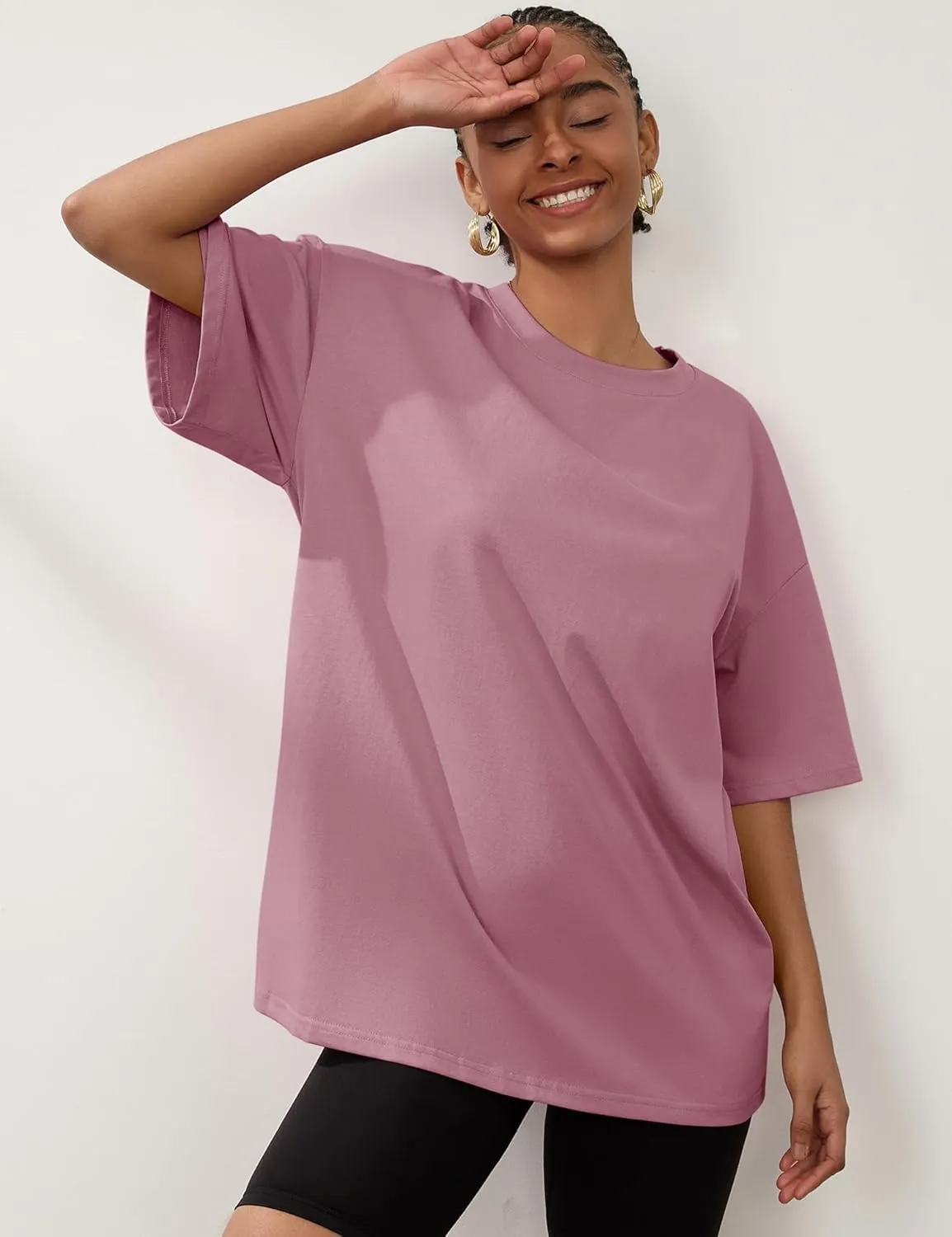 LOMON Oversized T Shirts for Women Short Sleeve Crewneck Summer Tops Loose Casual Mama Shirts Basic Tee