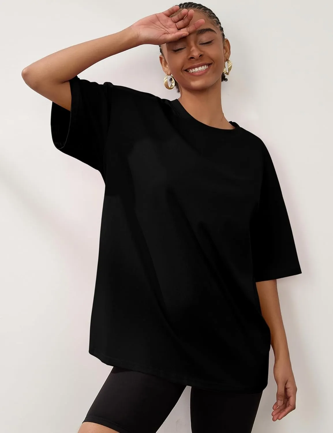 LOMON Oversized T Shirts for Women Short Sleeve Crewneck Summer Tops Loose Casual Mama Shirts Basic Tee