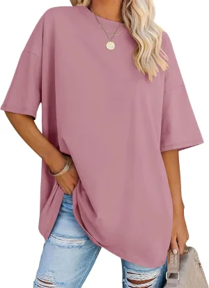 LOMON Oversized T Shirts for Women Short Sleeve Crewneck Summer Tops Loose Casual Mama Shirts Basic Tee