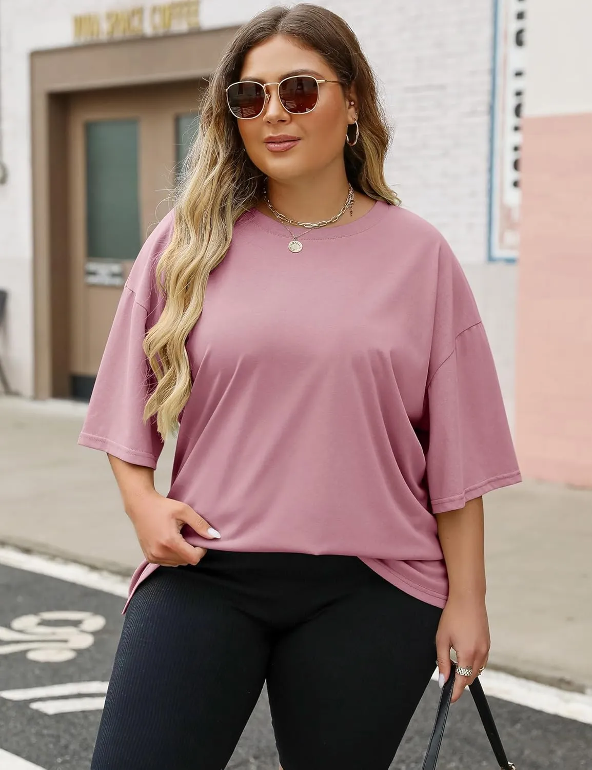 LOMON Oversized T Shirts for Women Short Sleeve Crewneck Summer Tops Loose Casual Mama Shirts Basic Tee