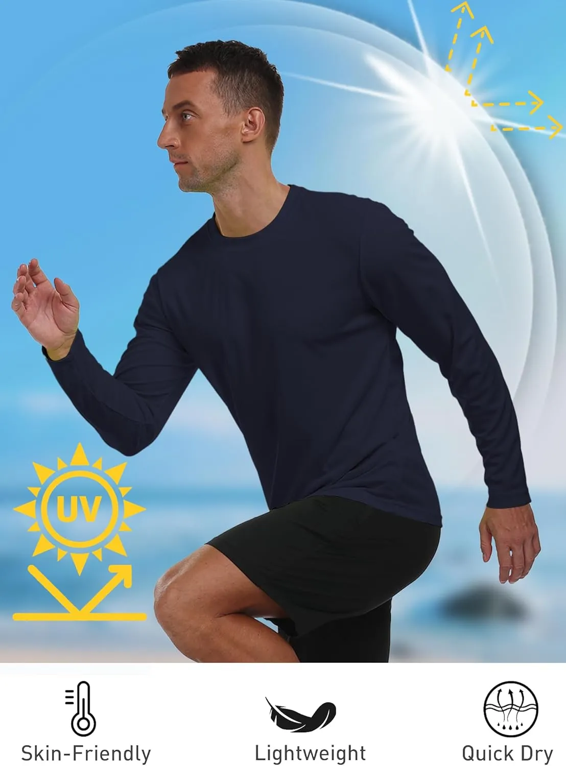 Long Sleeve Shirts for Men UPF 50  UV Protection Rash Guard Fishing Shirts Moisture Wicking Quick Dry Sun Shirts HH2410