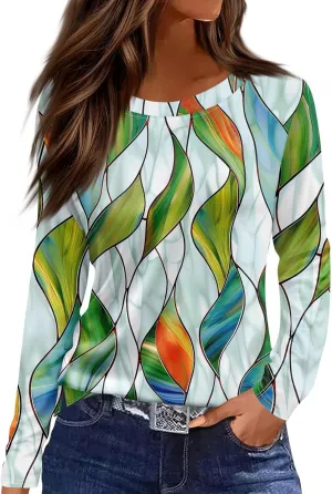 Long Sleeve Shirts for Women - Womens T Shirts Long Sleeve Crew Neck Shirts Basic Tee Sort Comfy Floral Printed Tops