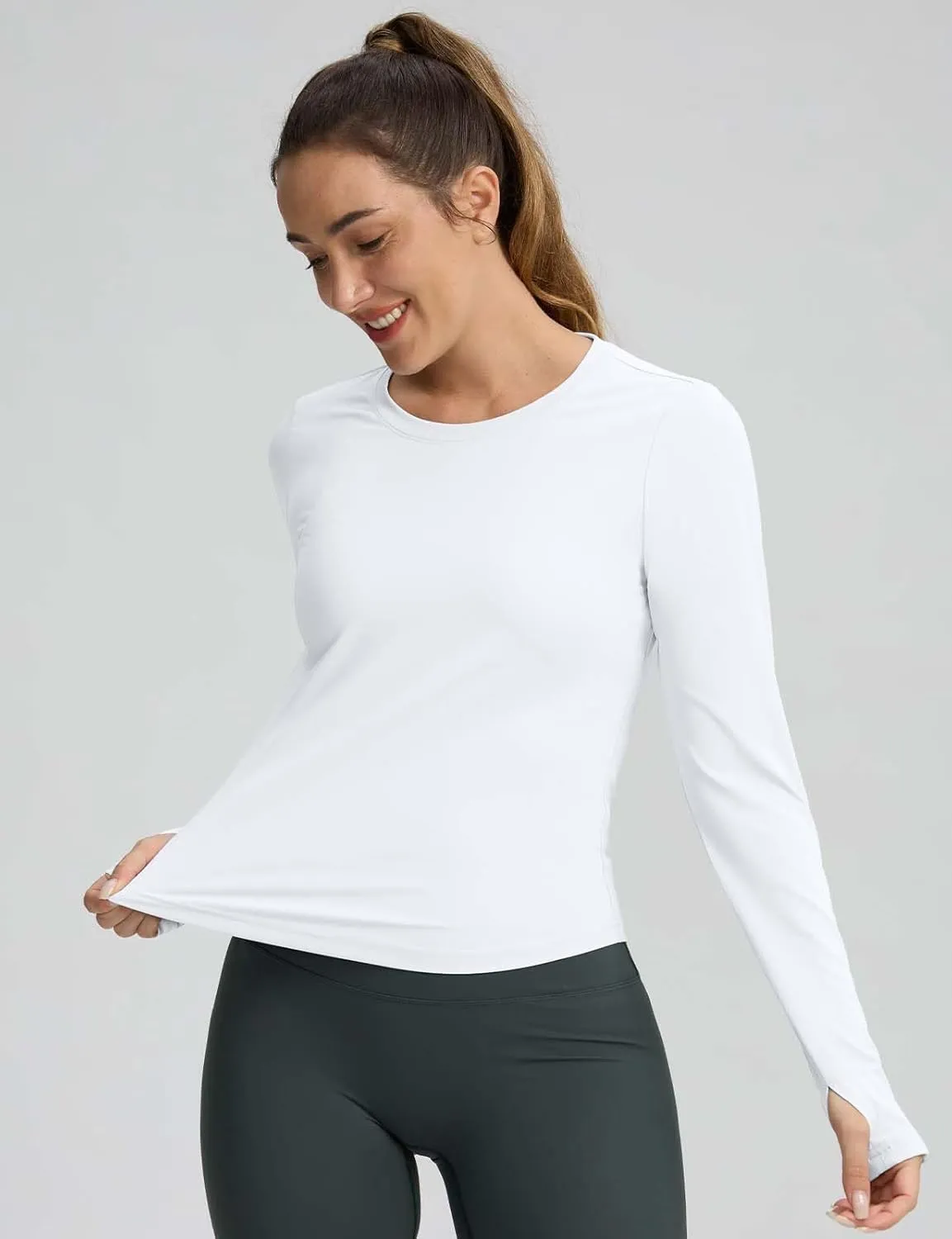 Long Sleeve Workout Tops for Women Lightweight Running Shirts Quick Dry Athletic Shirts Active Exercise