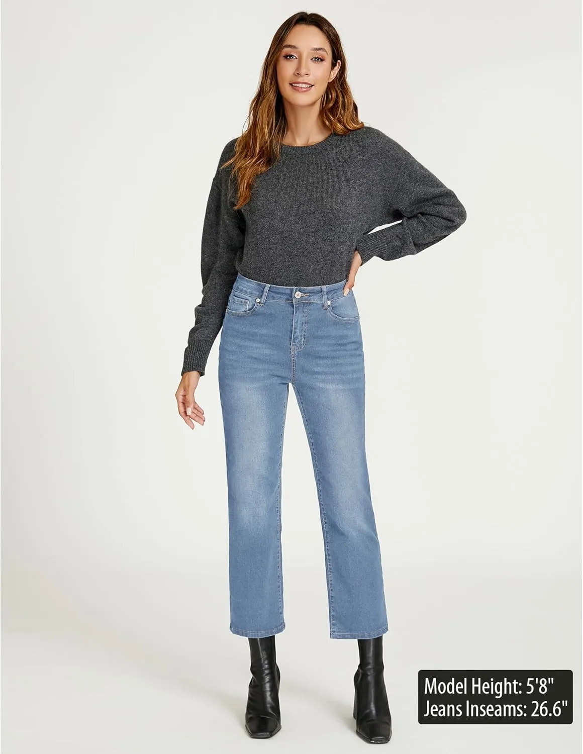 LookbookStore Cropped Jeans for Women High Waisted 90s Baggy Straight Stretchy Denim Pants Trendy Jeans with Pockets