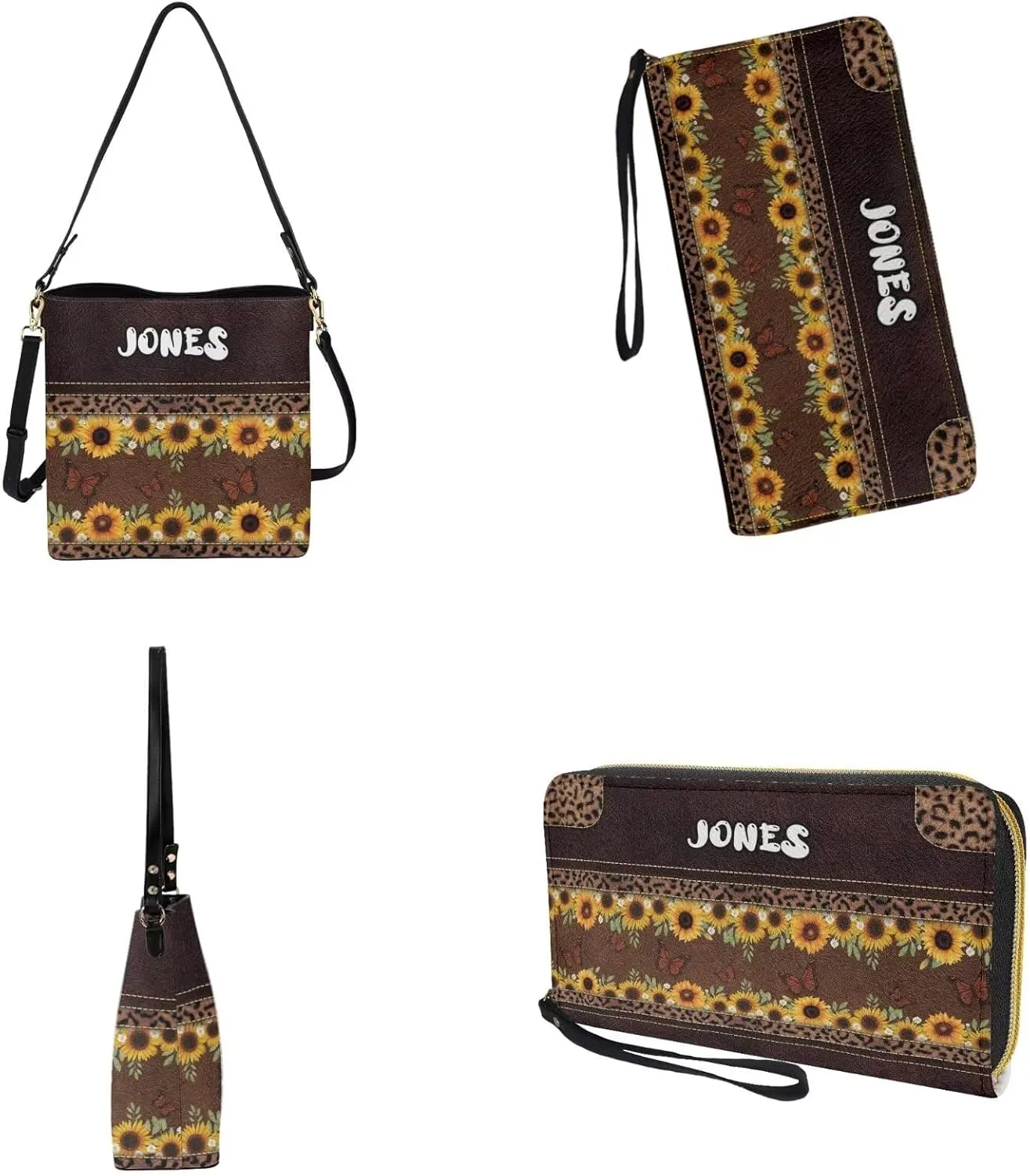 Lotusorchid Custom Bucket Crossbody Bag Set for Women with Name, Personalized Hobo Handbags Tote Purses with PU Wallet