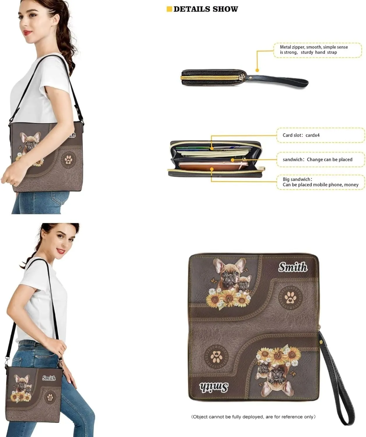 Lotusorchid Custom Bucket Crossbody Bag Set for Women with Name, Personalized Hobo Handbags Tote Purses with PU Wallet