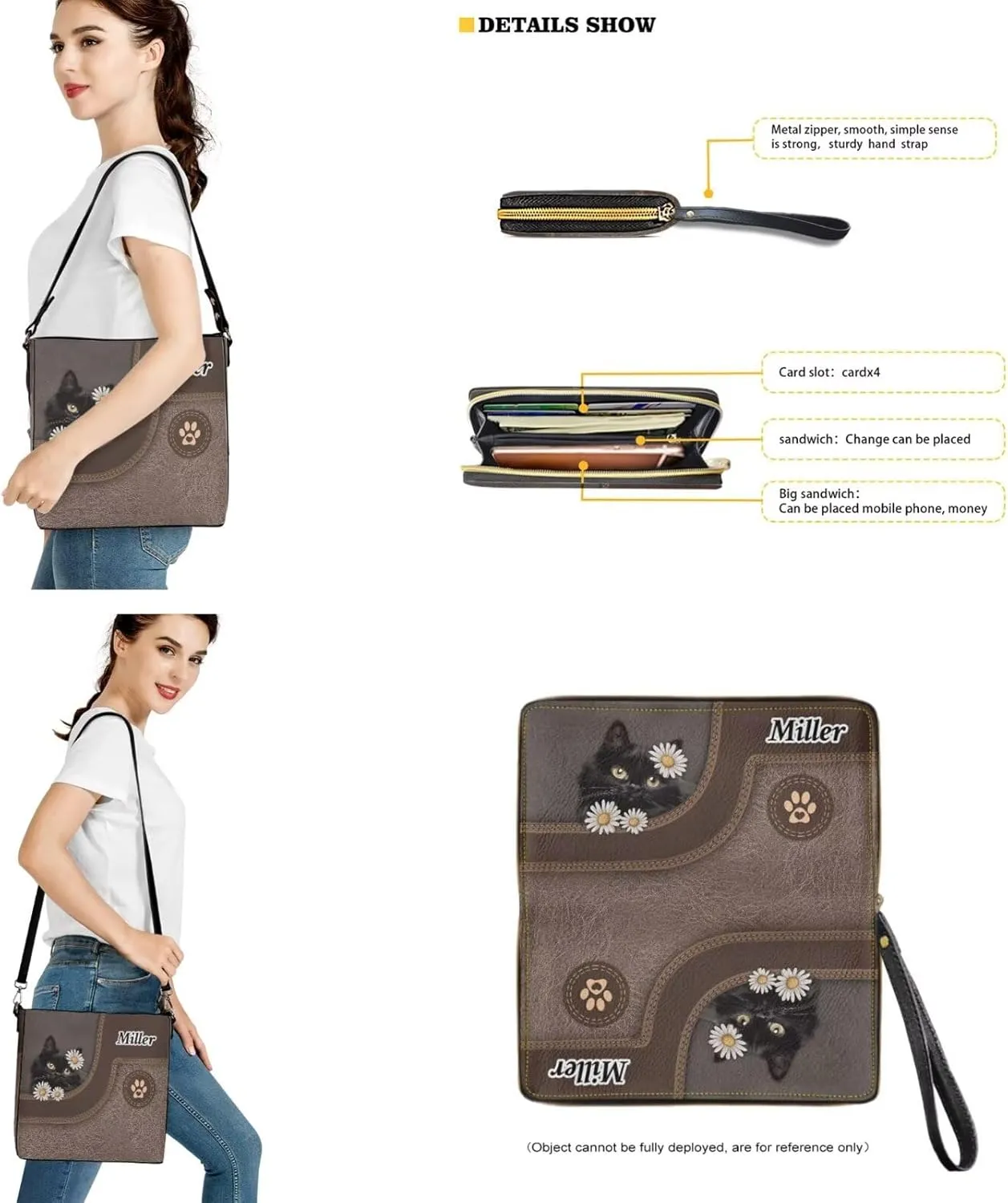 Lotusorchid Custom Bucket Crossbody Bag Set for Women with Name, Personalized Hobo Handbags Tote Purses with PU Wallet