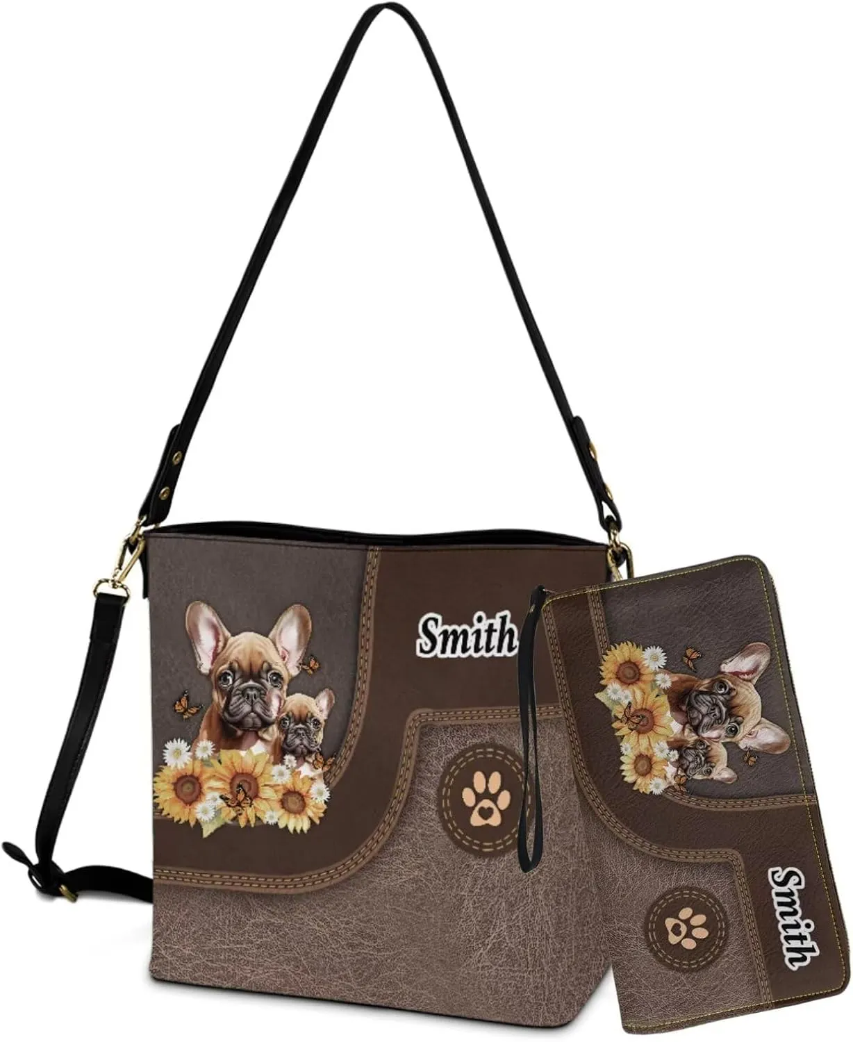 Lotusorchid Custom Bucket Crossbody Bag Set for Women with Name, Personalized Hobo Handbags Tote Purses with PU Wallet