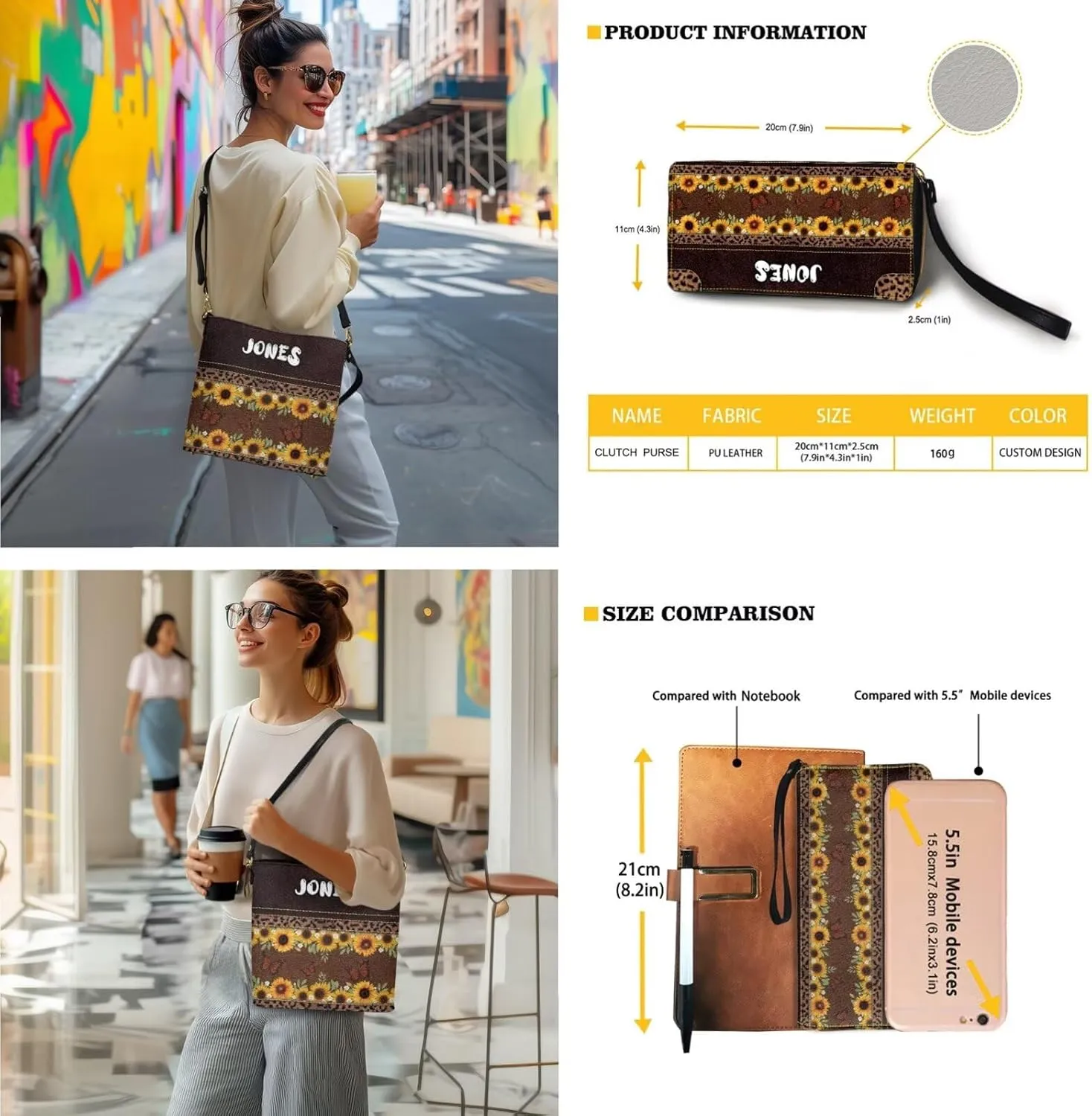 Lotusorchid Custom Bucket Crossbody Bag Set for Women with Name, Personalized Hobo Handbags Tote Purses with PU Wallet