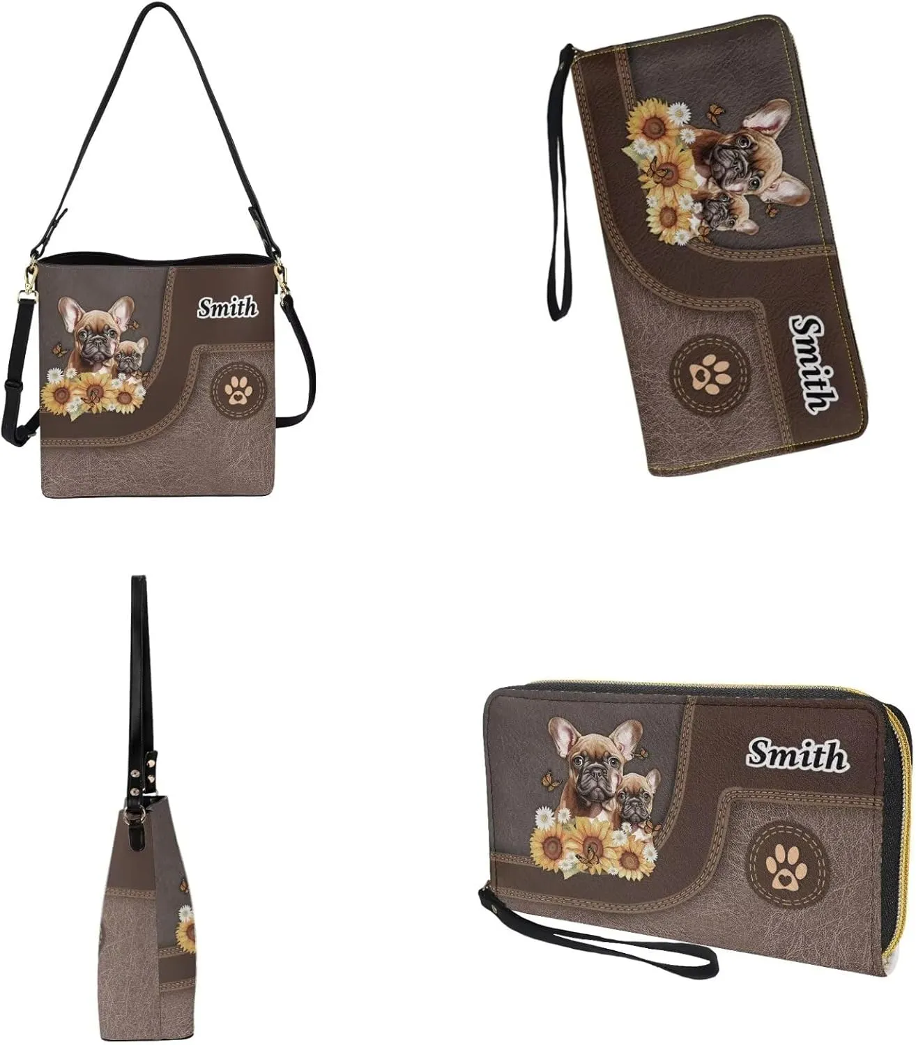 Lotusorchid Custom Bucket Crossbody Bag Set for Women with Name, Personalized Hobo Handbags Tote Purses with PU Wallet
