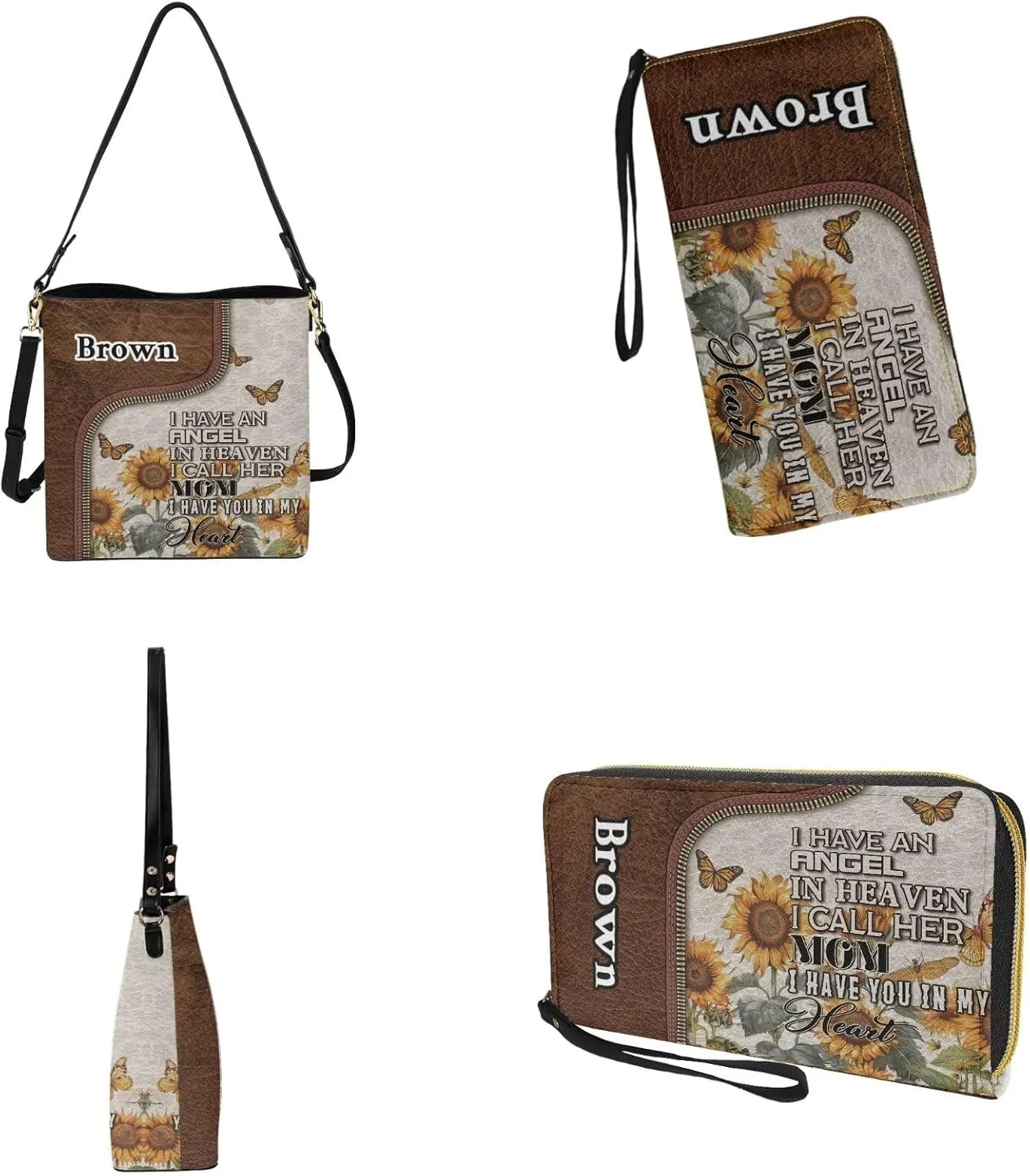 Lotusorchid Custom Bucket Crossbody Bag Set for Women with Name, Personalized Hobo Handbags Tote Purses with PU Wallet