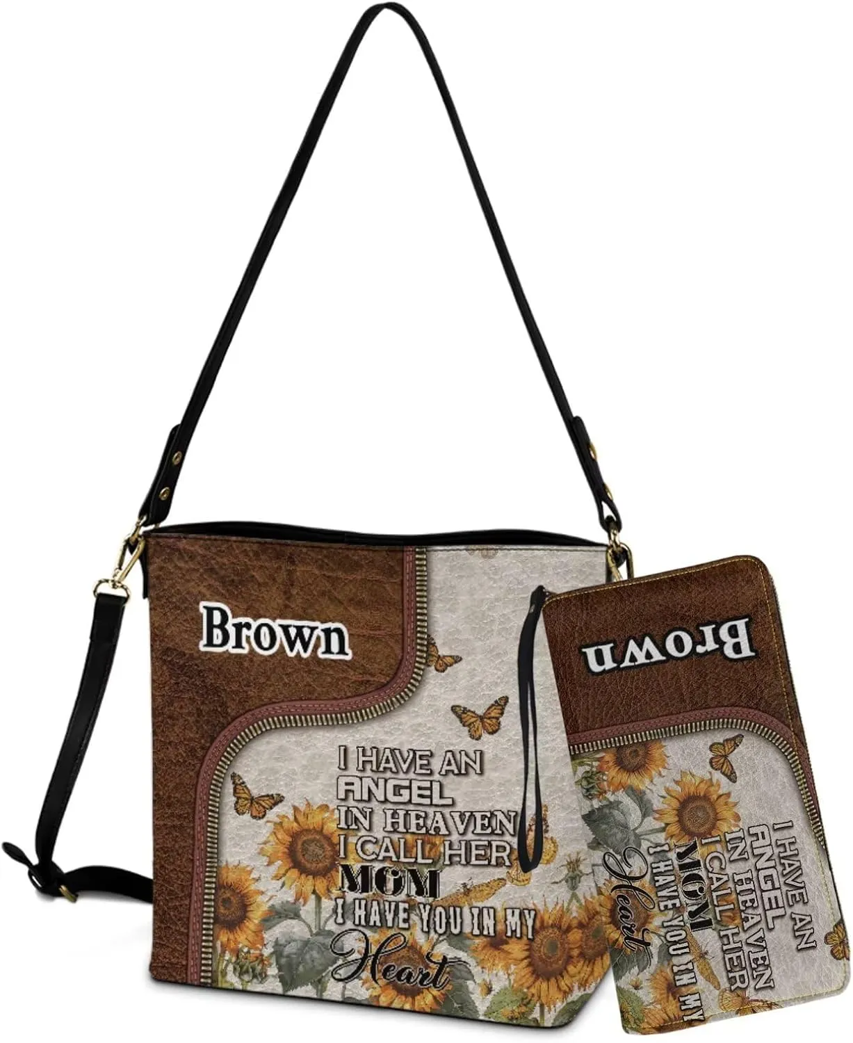 Lotusorchid Custom Bucket Crossbody Bag Set for Women with Name, Personalized Hobo Handbags Tote Purses with PU Wallet