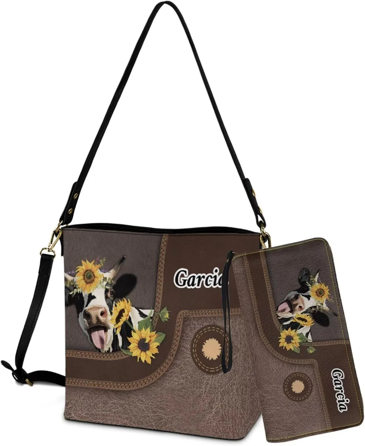 Lotusorchid Customized Bucket Purse and Wallet Set Crossbody Handbag Satchel Bag with Leather Wallet for Women Lady