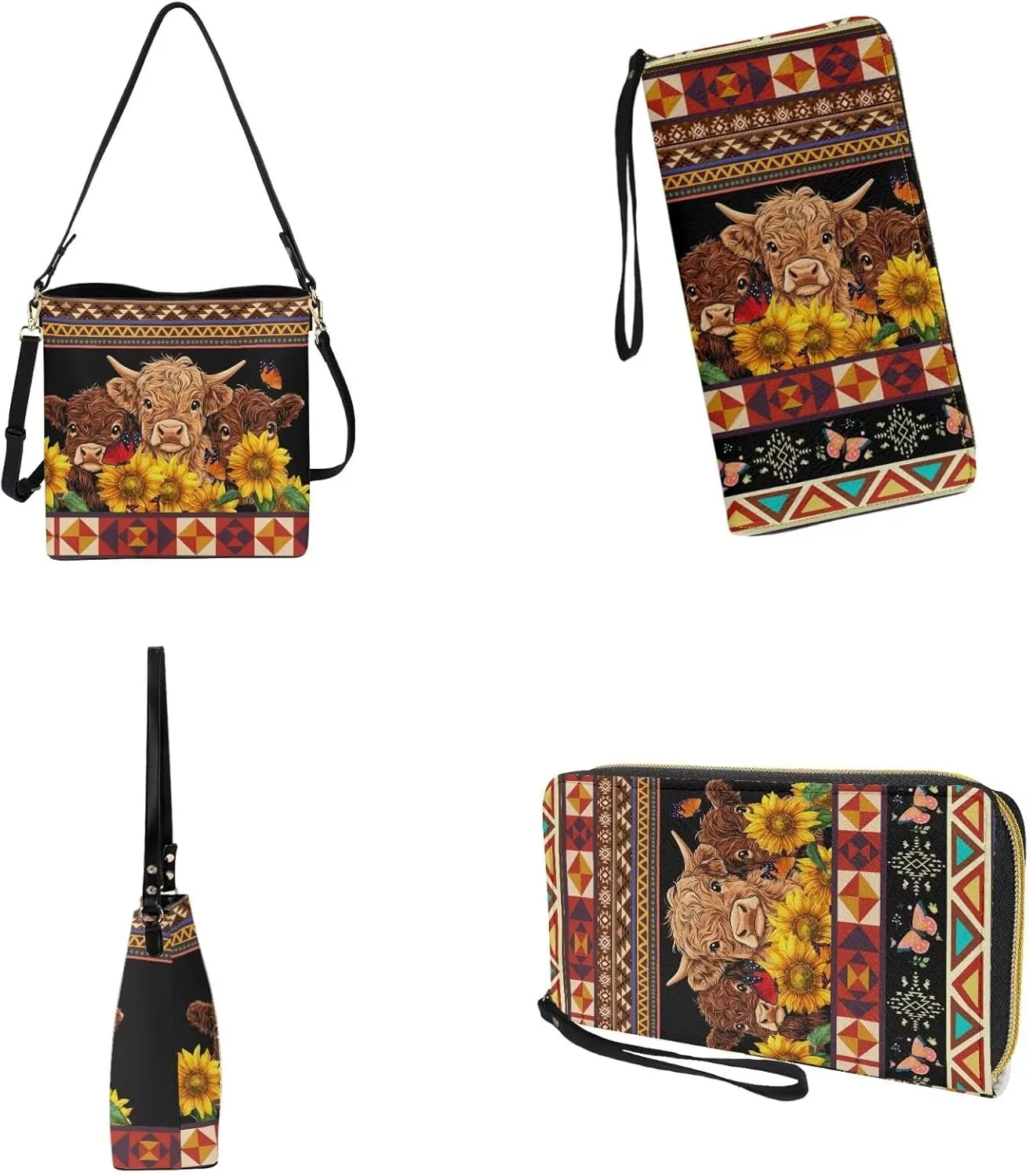 Lotusorchid Leather Crossbody Bucket Handbag for Women Hobo Bag with Wallet Set Shoulder Tote Handbag Gift for Mom Wife