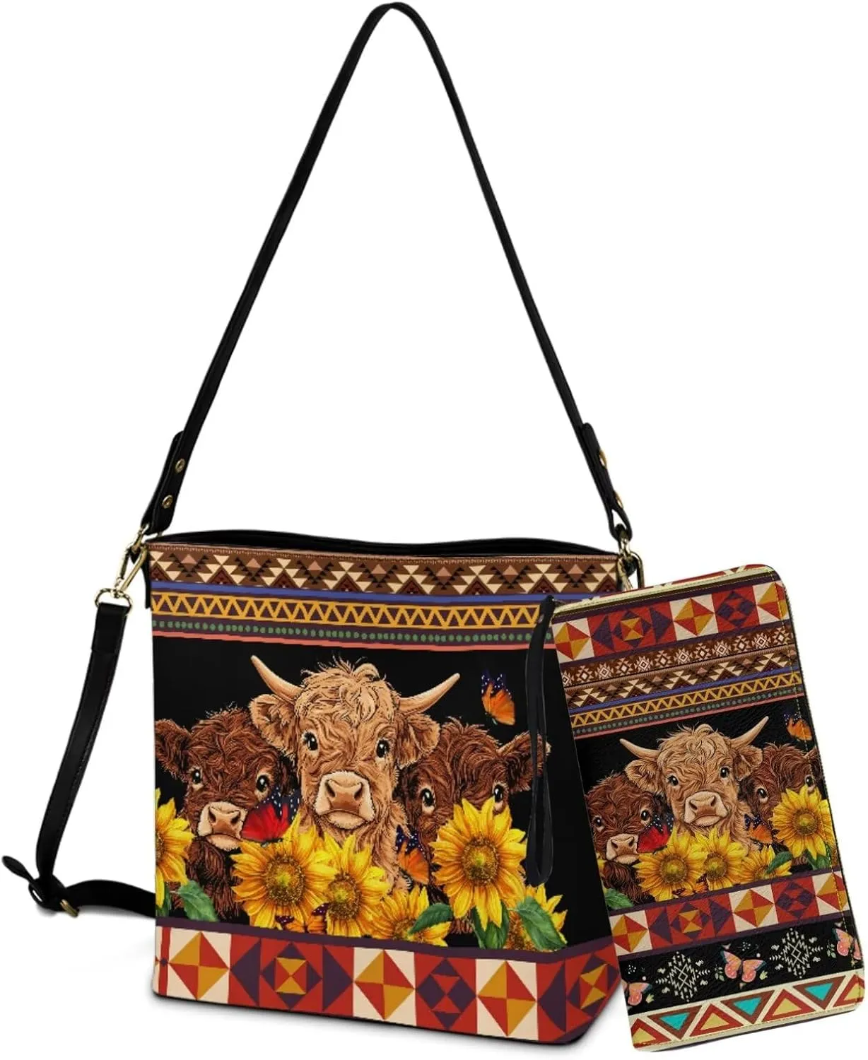 Lotusorchid Leather Crossbody Bucket Handbag for Women Hobo Bag with Wallet Set Shoulder Tote Handbag Gift for Mom Wife