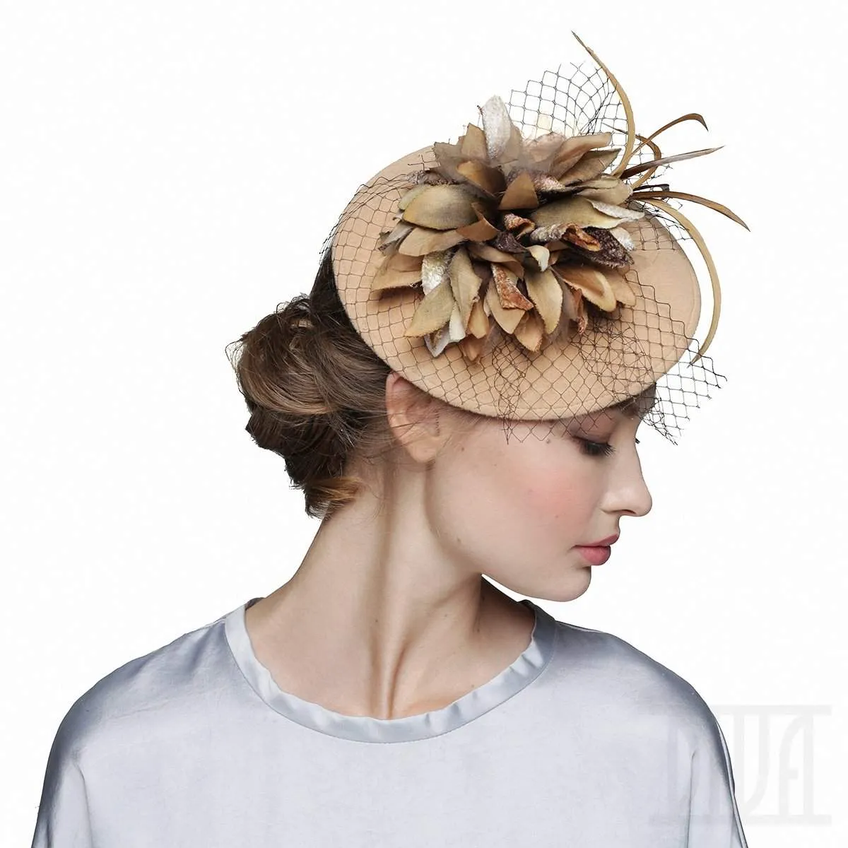 Lovely Light Beige Velour Fascinator with a Velvet Flower