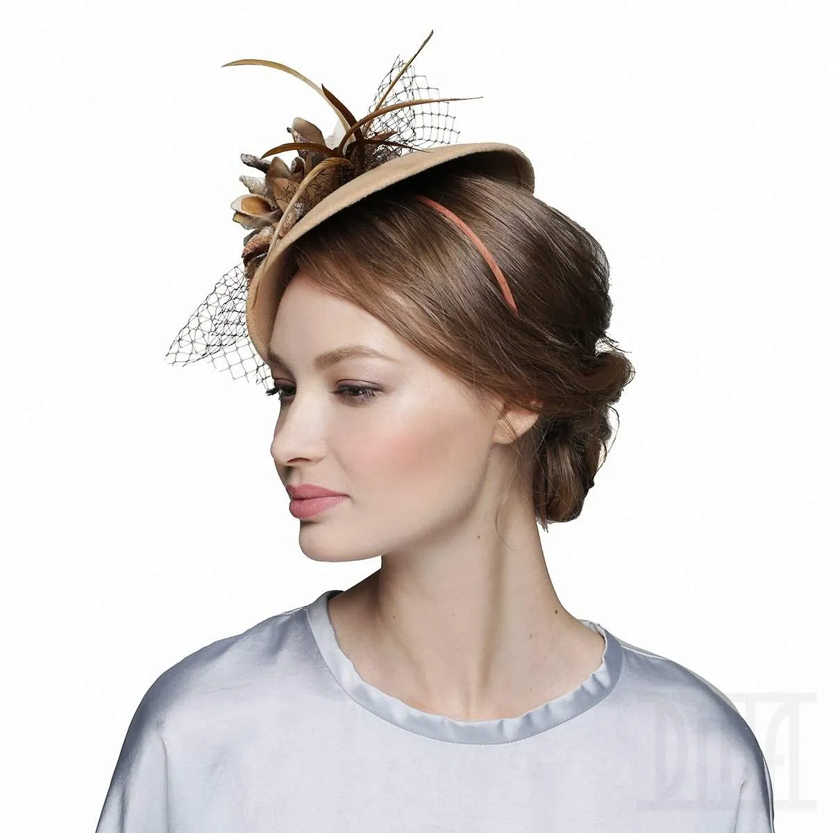 Lovely Light Beige Velour Fascinator with a Velvet Flower