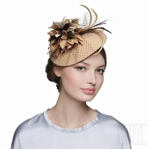 Lovely Light Beige Velour Fascinator with a Velvet Flower