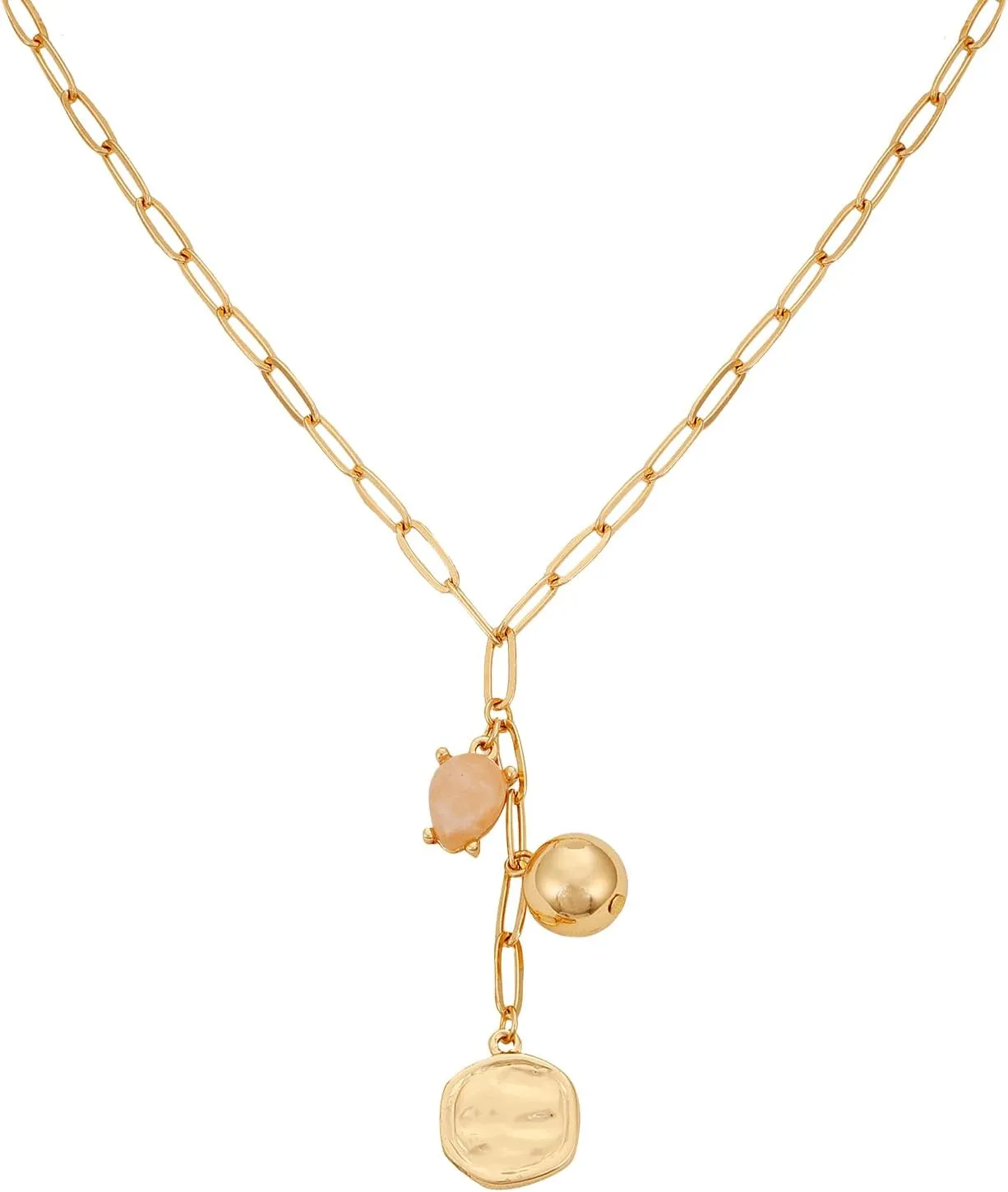 Lucky Brand Gold Plated Necklace for women with Rose Quartz Stone Pendant