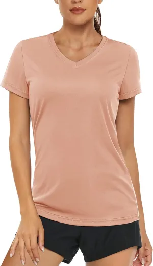 MAGCOMSEN Women's T Shirts V-Neck Short Sleeve UPF 50  Sun Protection Performance Quick Dry Athletic Shirts Tee Tops