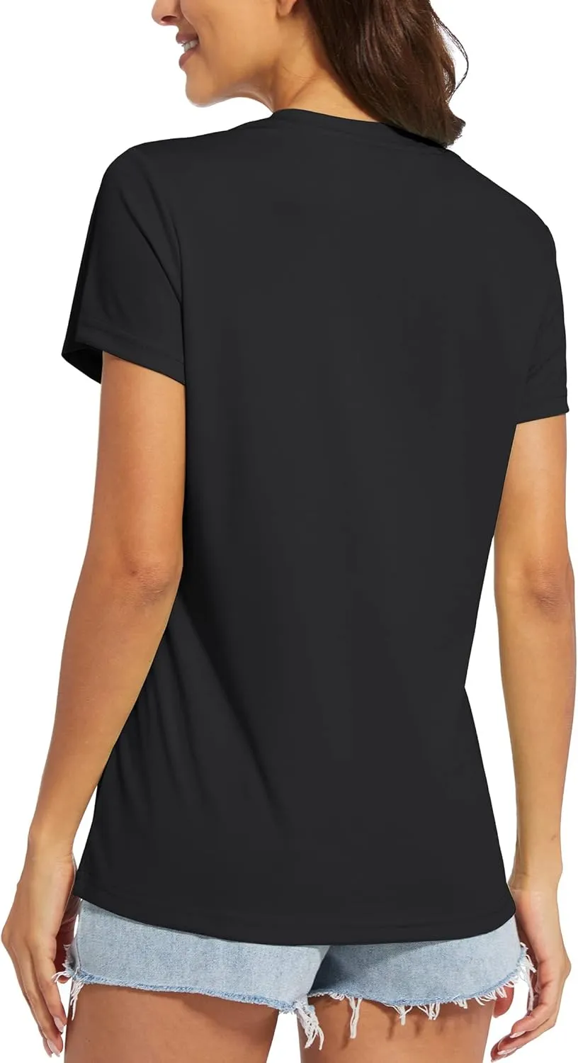 MAGCOMSEN Women's T Shirts V-Neck Short Sleeve UPF 50  Sun Protection Performance Quick Dry Athletic Shirts Tee Tops