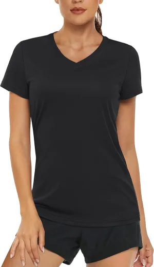 MAGCOMSEN Women's T Shirts V-Neck Short Sleeve UPF 50  Sun Protection Performance Quick Dry Athletic Shirts Tee Tops