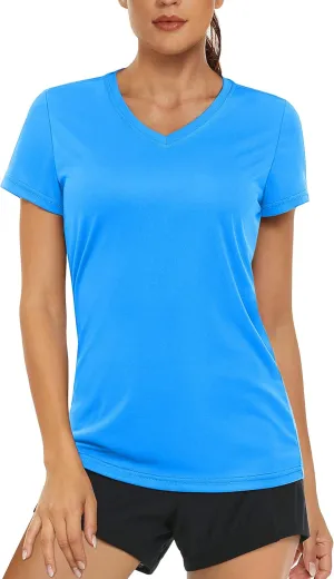 MAGCOMSEN Women's T Shirts V-Neck Short Sleeve UPF 50  Sun Protection Performance Quick Dry Athletic Shirts Tee Tops