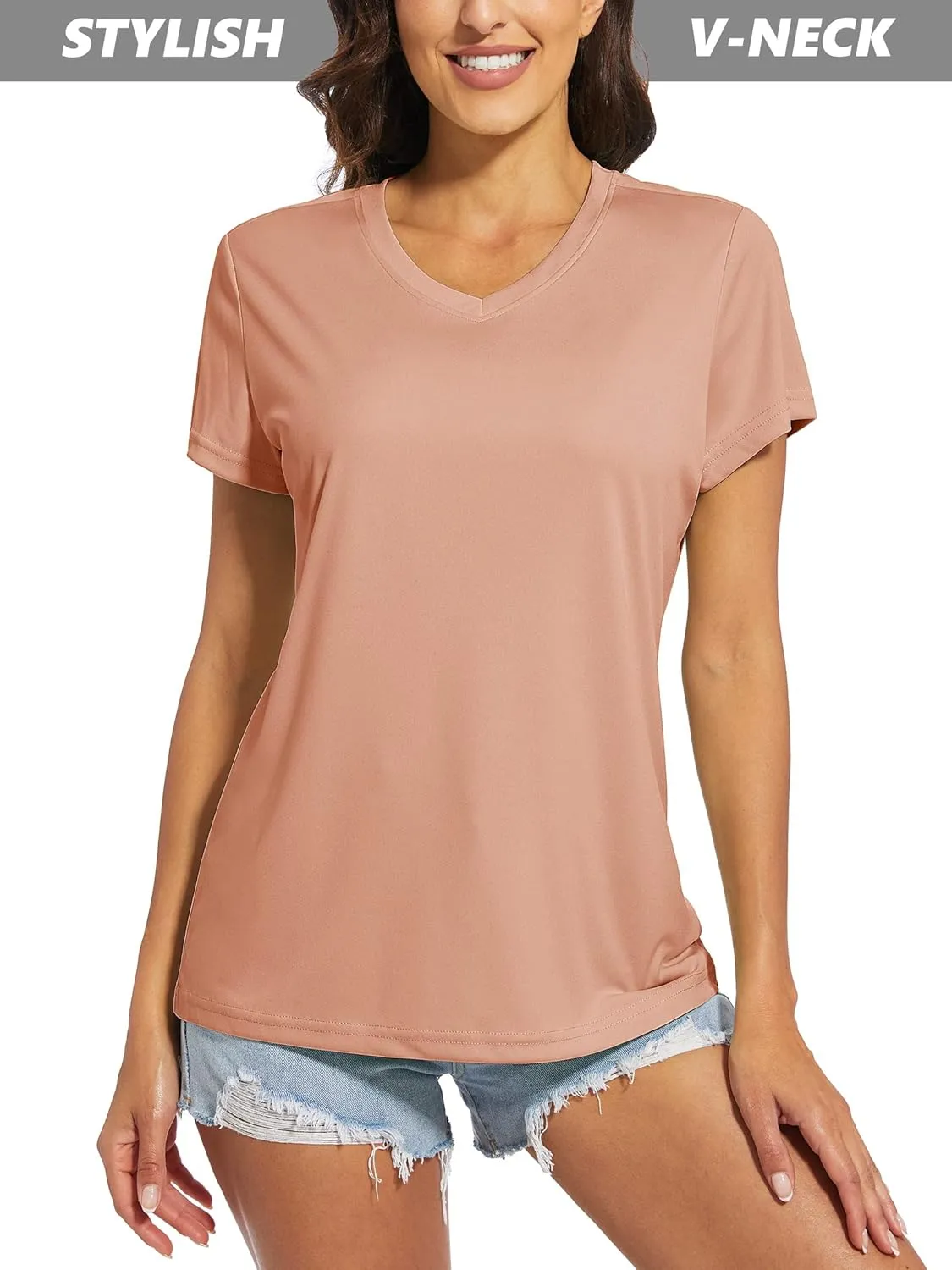 MAGCOMSEN Women's T Shirts V-Neck Short Sleeve UPF 50  Sun Protection Performance Quick Dry Athletic Shirts Tee Tops