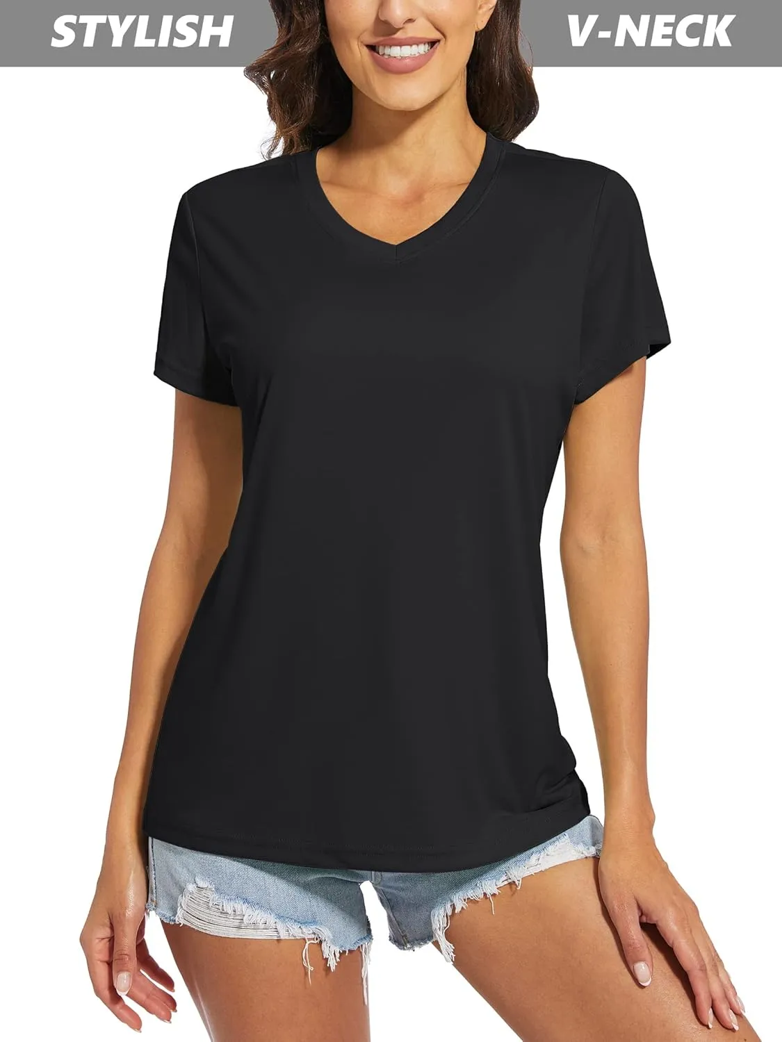 MAGCOMSEN Women's T Shirts V-Neck Short Sleeve UPF 50  Sun Protection Performance Quick Dry Athletic Shirts Tee Tops