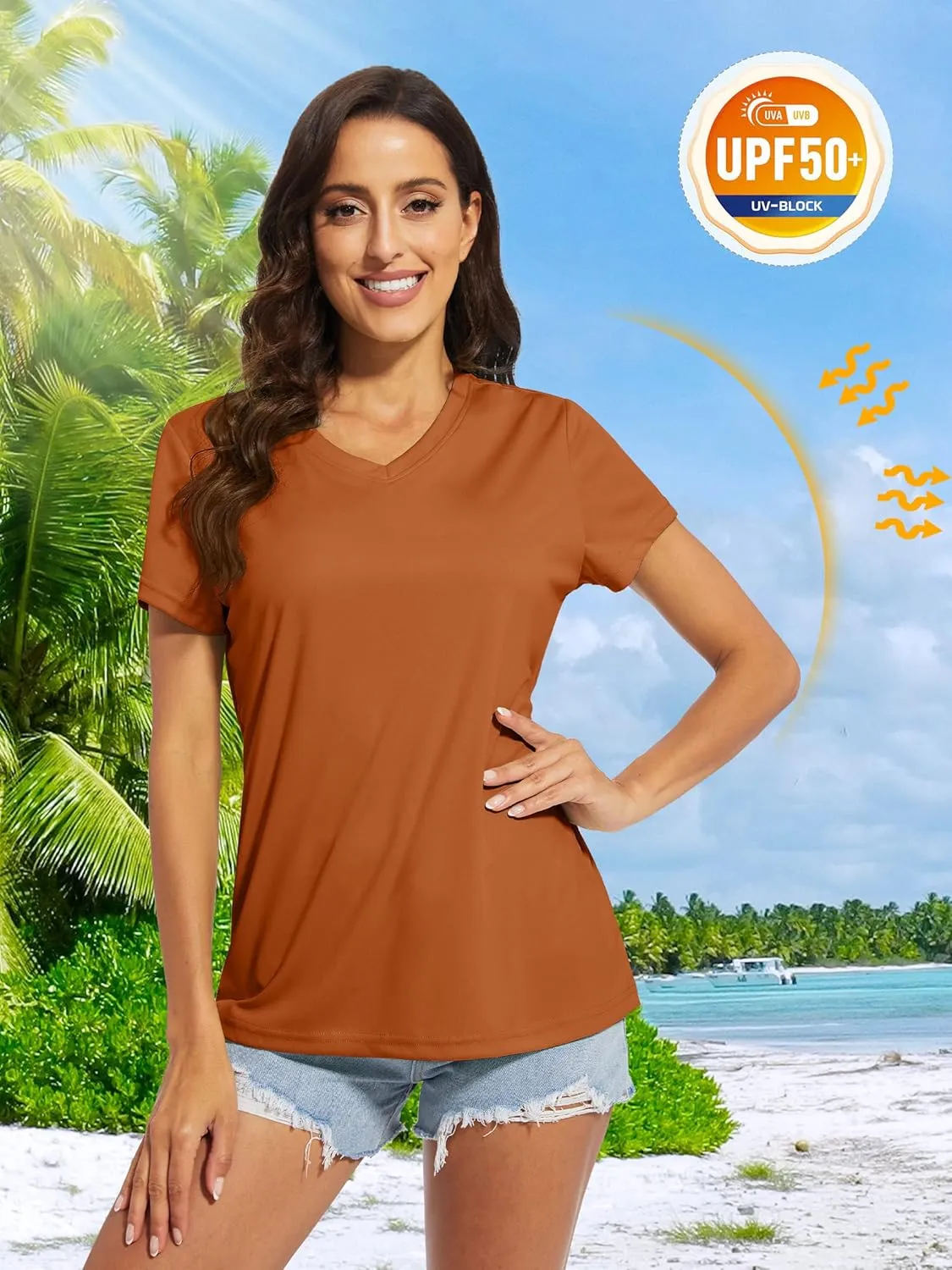 MAGCOMSEN Women's T Shirts V-Neck Short Sleeve UPF 50  Sun Protection Performance Quick Dry Athletic Shirts Tee Tops