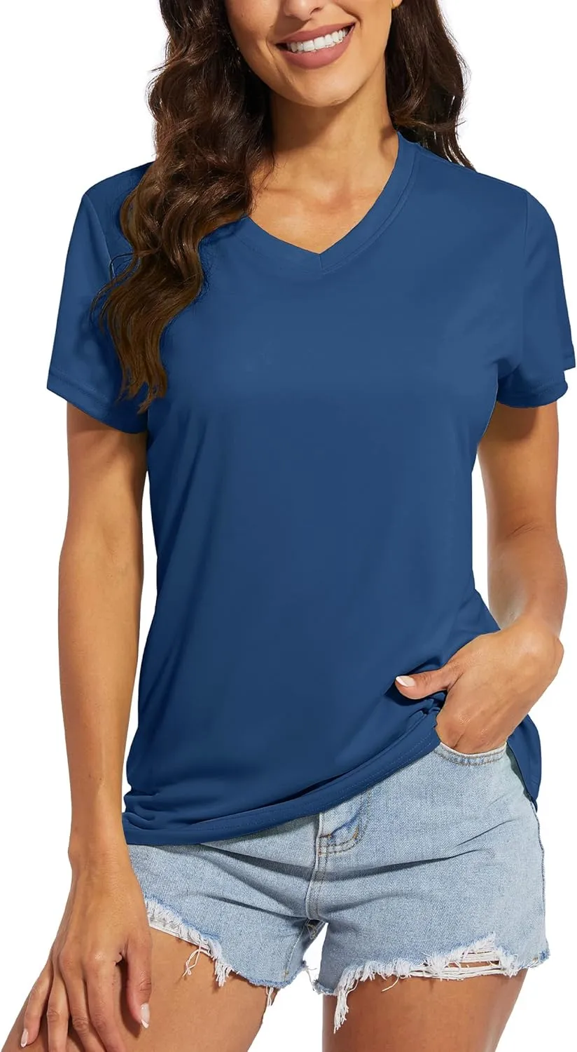 MAGCOMSEN Women's T Shirts V-Neck Short Sleeve UPF 50  Sun Protection Performance Quick Dry Athletic Shirts Tee Tops
