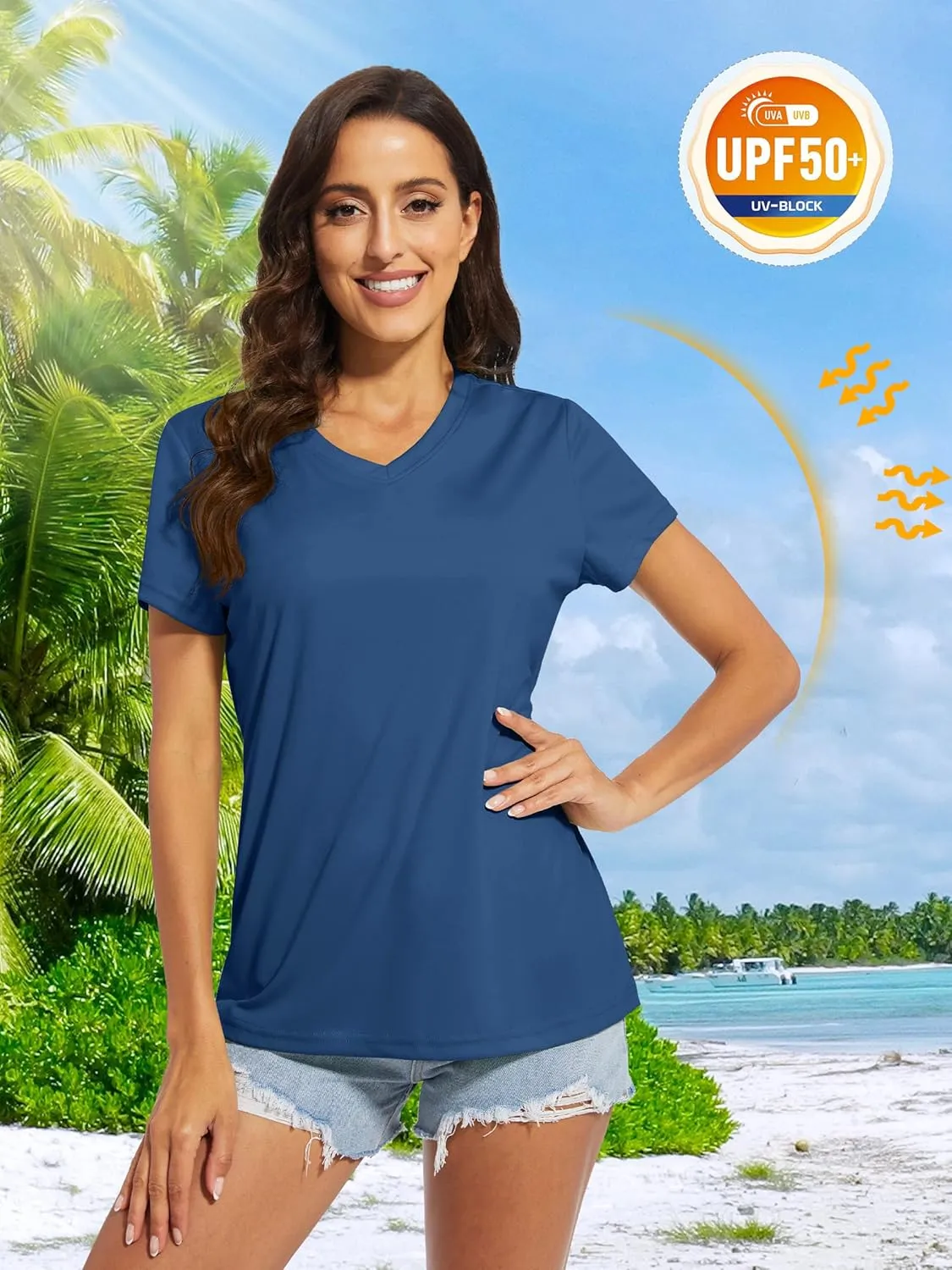 MAGCOMSEN Women's T Shirts V-Neck Short Sleeve UPF 50  Sun Protection Performance Quick Dry Athletic Shirts Tee Tops