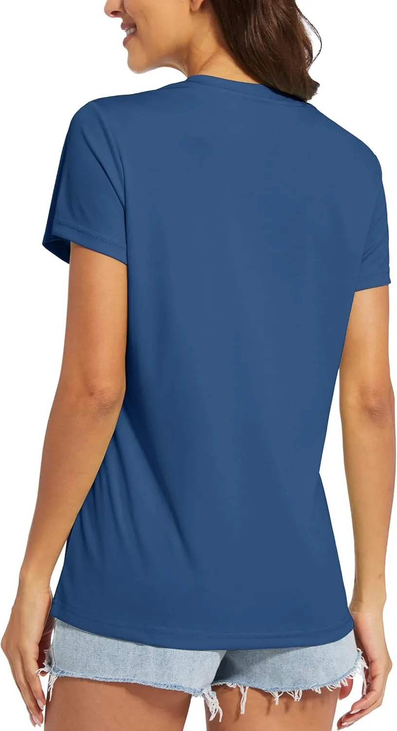 MAGCOMSEN Women's T Shirts V-Neck Short Sleeve UPF 50  Sun Protection Performance Quick Dry Athletic Shirts Tee Tops