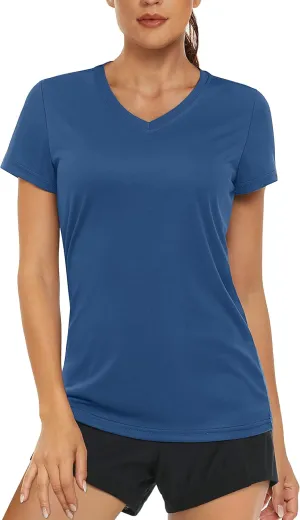 MAGCOMSEN Women's T Shirts V-Neck Short Sleeve UPF 50  Sun Protection Performance Quick Dry Athletic Shirts Tee Tops