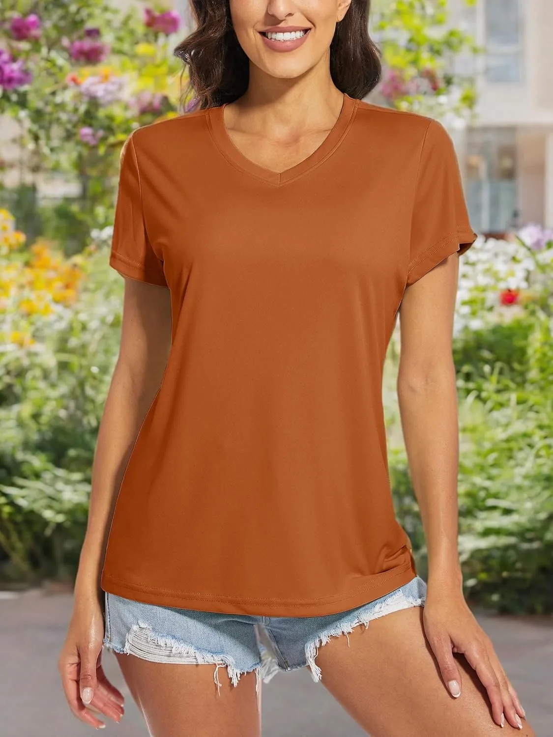 MAGCOMSEN Women's T Shirts V-Neck Short Sleeve UPF 50  Sun Protection Performance Quick Dry Athletic Shirts Tee Tops