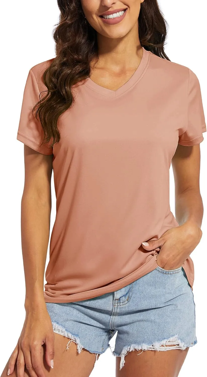 MAGCOMSEN Women's T Shirts V-Neck Short Sleeve UPF 50  Sun Protection Performance Quick Dry Athletic Shirts Tee Tops