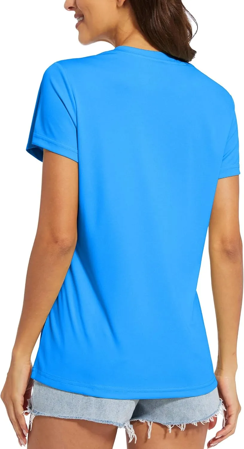 MAGCOMSEN Women's T Shirts V-Neck Short Sleeve UPF 50  Sun Protection Performance Quick Dry Athletic Shirts Tee Tops
