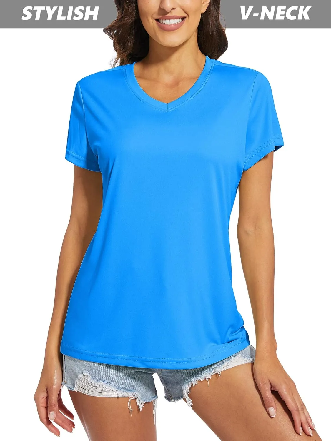 MAGCOMSEN Women's T Shirts V-Neck Short Sleeve UPF 50  Sun Protection Performance Quick Dry Athletic Shirts Tee Tops